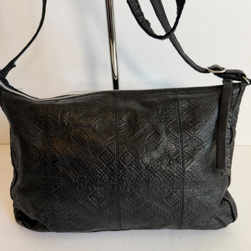 Day & Mood Carla Crossbody Bag Black Embossed Leather Southwestern Aztec Boho